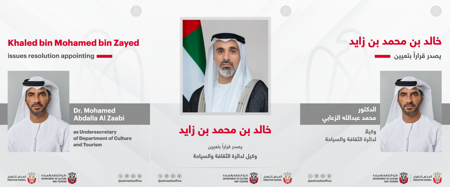 Khaled bin Mohamed bin Zayed issues resolution appointing Dr. Mohamed Abdalla Al Zaabi as Undersecretary of Department of Culture and Tourism